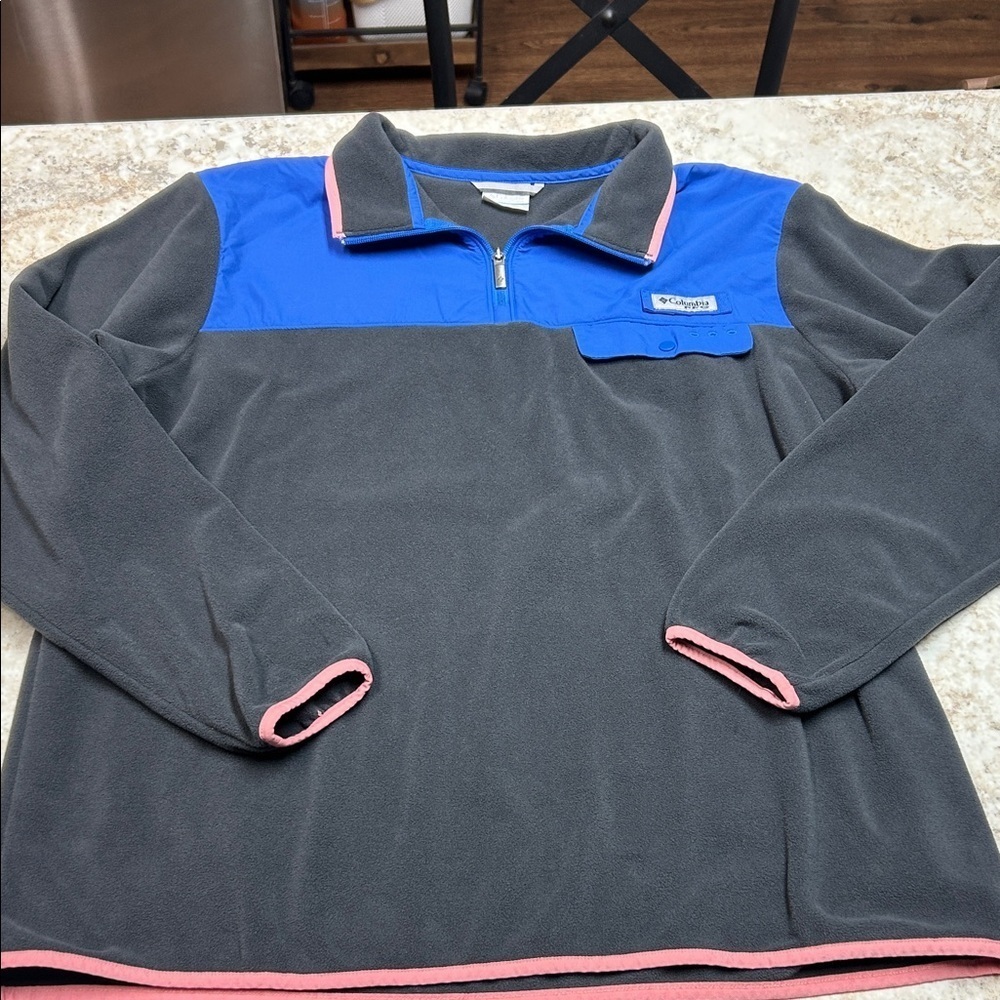 Columbia Blue and Gray Fleece Pullover with Pink Accents